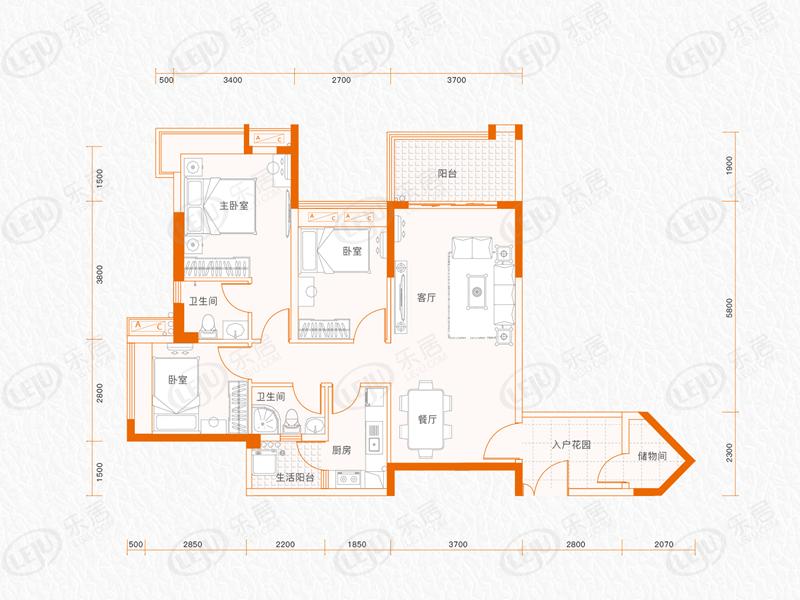 广园东东方名都25栋01户型108㎡三房户型图
