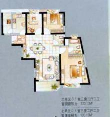 士博汇弘辉名苑房型: 三房;  面积段: 120 －149 平方米;户型图
