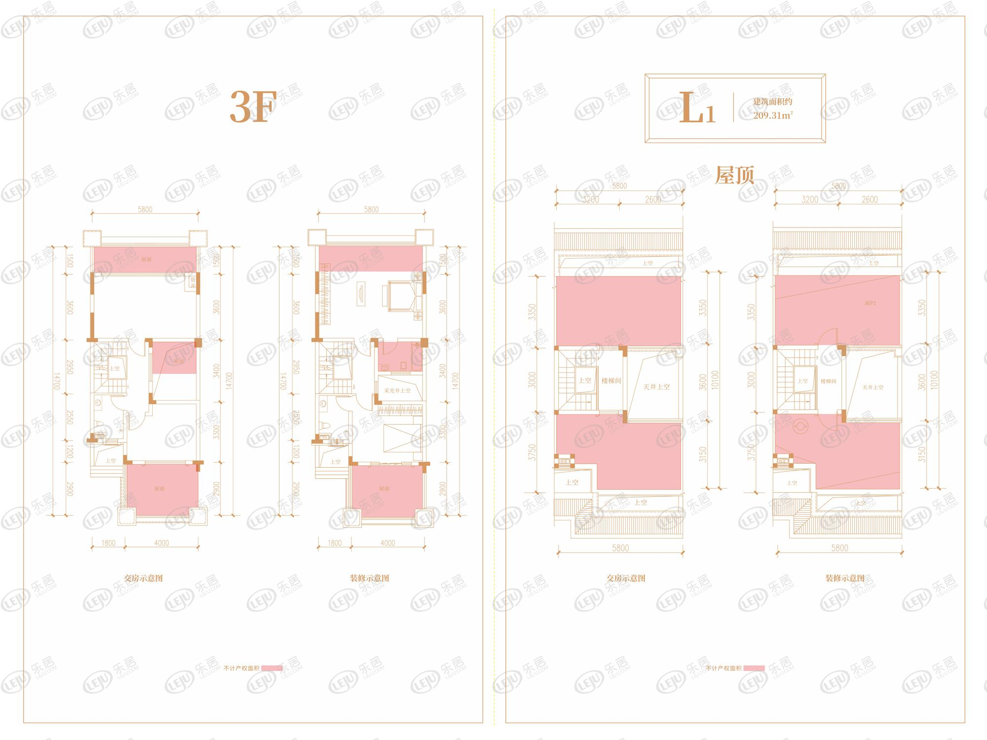 卧龙谷玖号卧龙谷壹号联排l1户型3f,屋顶户型图