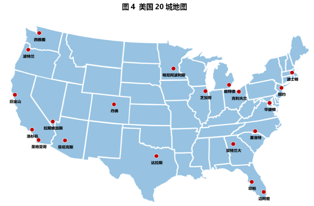 美国重要城市位置地图图片