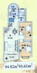 东盈公寓房型: 二房;  面积段: 79 －97 平方米;户型图