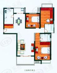 龙威名邸房型: 三房;  面积段: 119.66 －130.36 平方米;
户型图