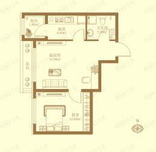 龙跃金水湾B1户型一室一厅一卫，参考使用面积35.49平米户型图