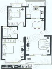 华丽家园一期房型: 二房;  面积段: 81.66 －94.78 平方米;
户型图