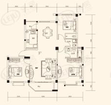 宜家·龙臣房型: 三房;  面积段: 109 －116.2 平方米;户型图