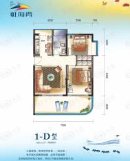 虹海金岸1-D户型86.51平米两房两厅户型图