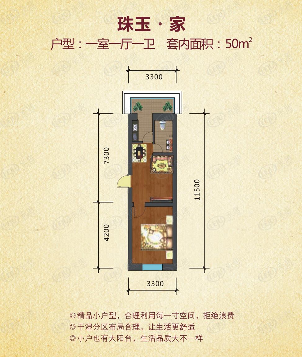 奉厦玉龙水岸一室一厅一卫户型图