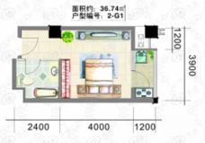 曲江澜山2-G1户型 1室1卫1厨户型图