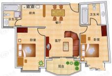 浮山天籁至尊式公寓B户型2室2厅2卫1厨户型图