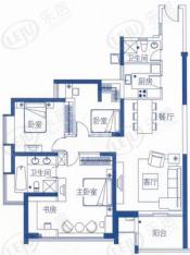 万科金域蓝湾三期房型: 三房;  面积段: 150 －160 平方米;户型图