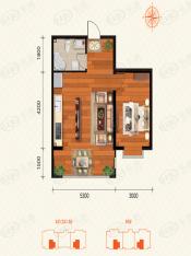 绿海华庭三期优越美域A1户型，一室一厅，建筑面积68.31-69.35平米户型图