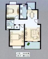 建设新苑房型: 二房;  面积段: 91.43 －94.23 平方米;户型图