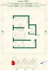 宏泽中央公园一室一厅一卫 使用面积31.7平米户型图