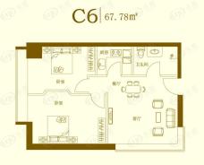 富裕中心C6户型 两室两厅一卫户型图