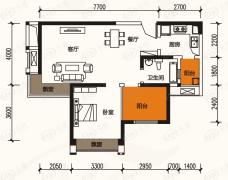 合能四季康城2011年1月在售2期5栋 E3型 约69平米 1室2厅1卫户型图