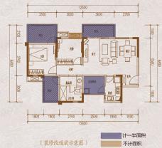 蓝光香江国际二期B-3 两室两厅一卫 [可变三室两厅两卫]户型图